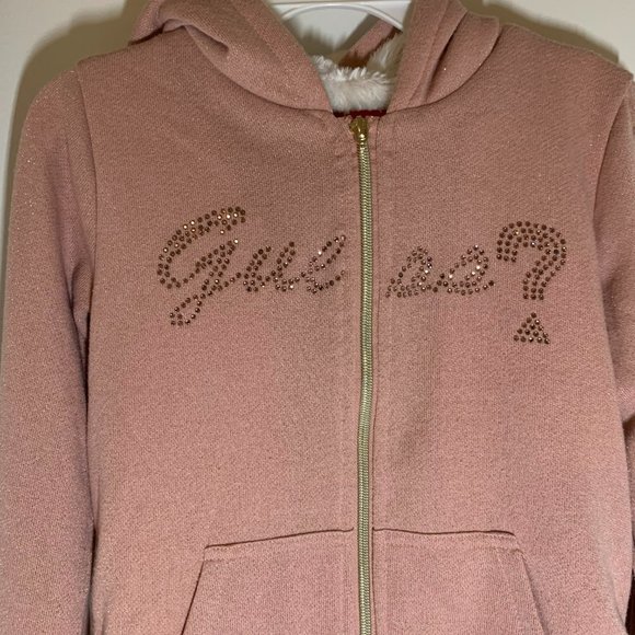 Guess Girls Hoodie Fur Lined Long Sleeve Size 10 - Picture 2 of 6